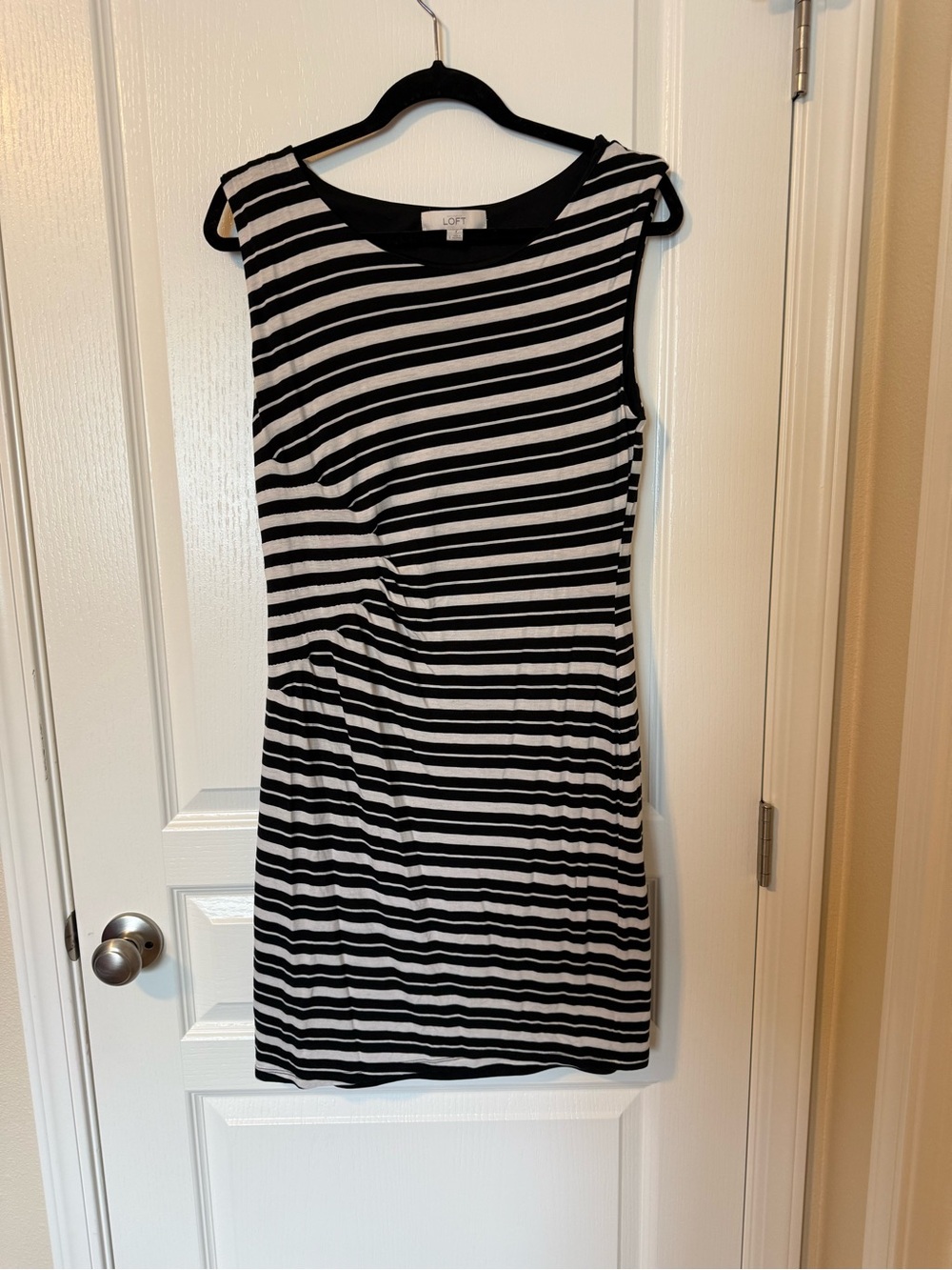 LOFT Black & White Striped Sleeveless Mini Dress